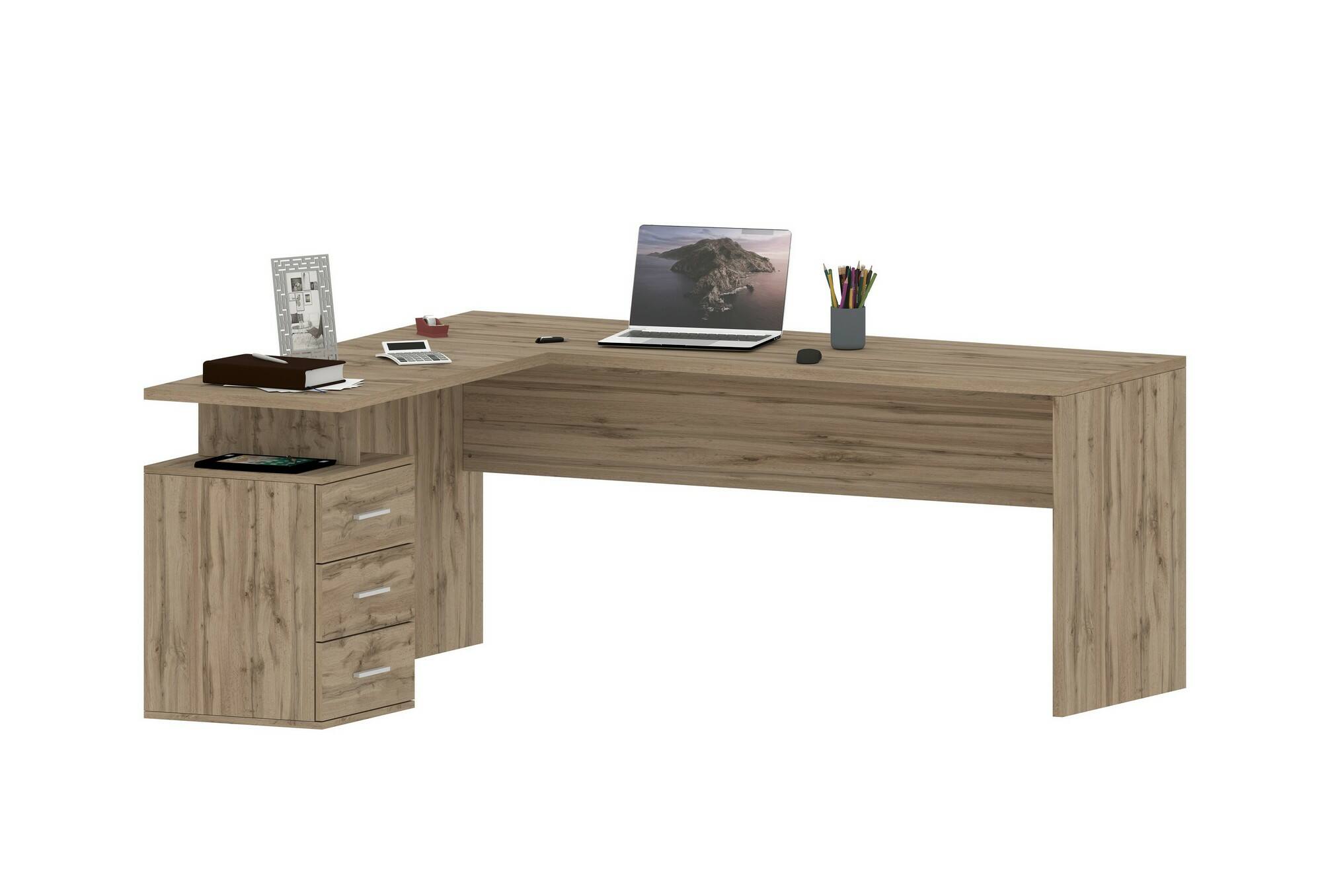 Scrivania Sasha, Scrittoio angolare porta PC, Tavolo multiuso per ufficio,  Scrivania salvaspazio multiposizione, 100% Made in Italy, cm 160x60h78,  Rovere