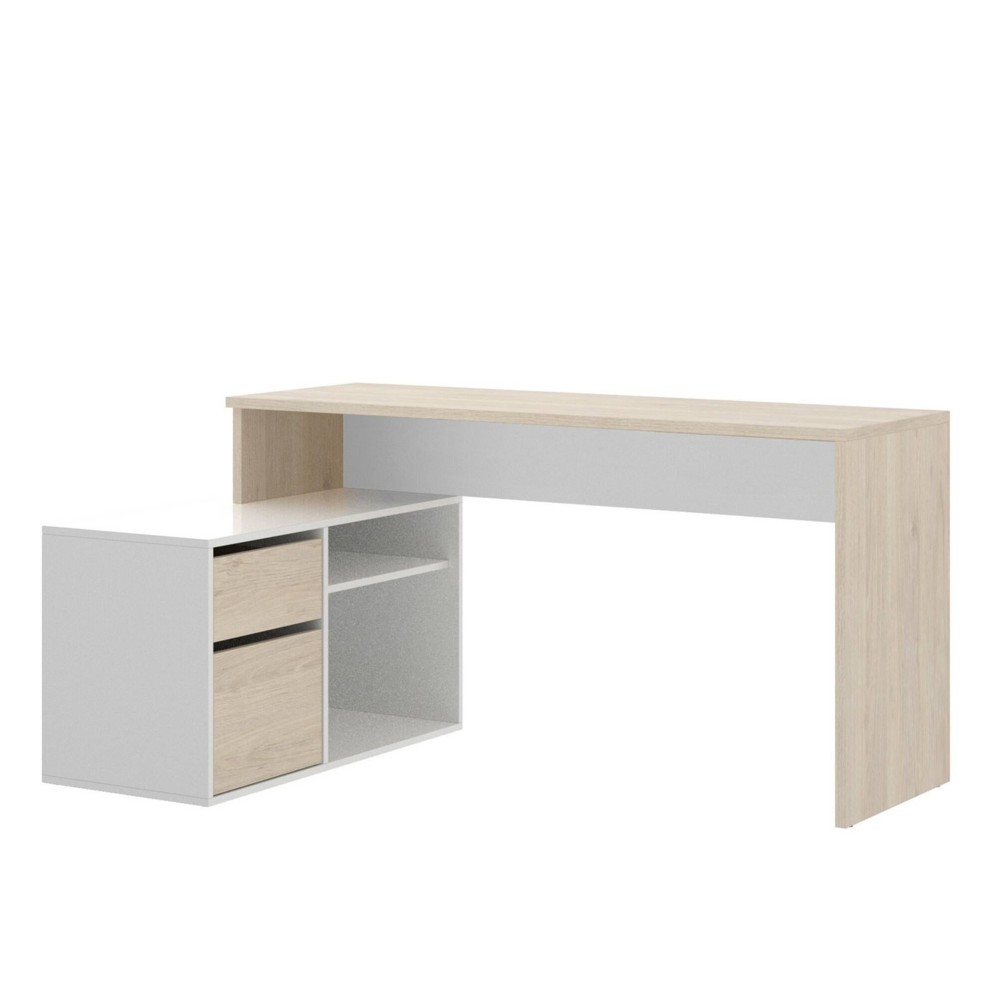 Scrivania libreria multiposizione reversibile rovere nodi e bianco 018316W