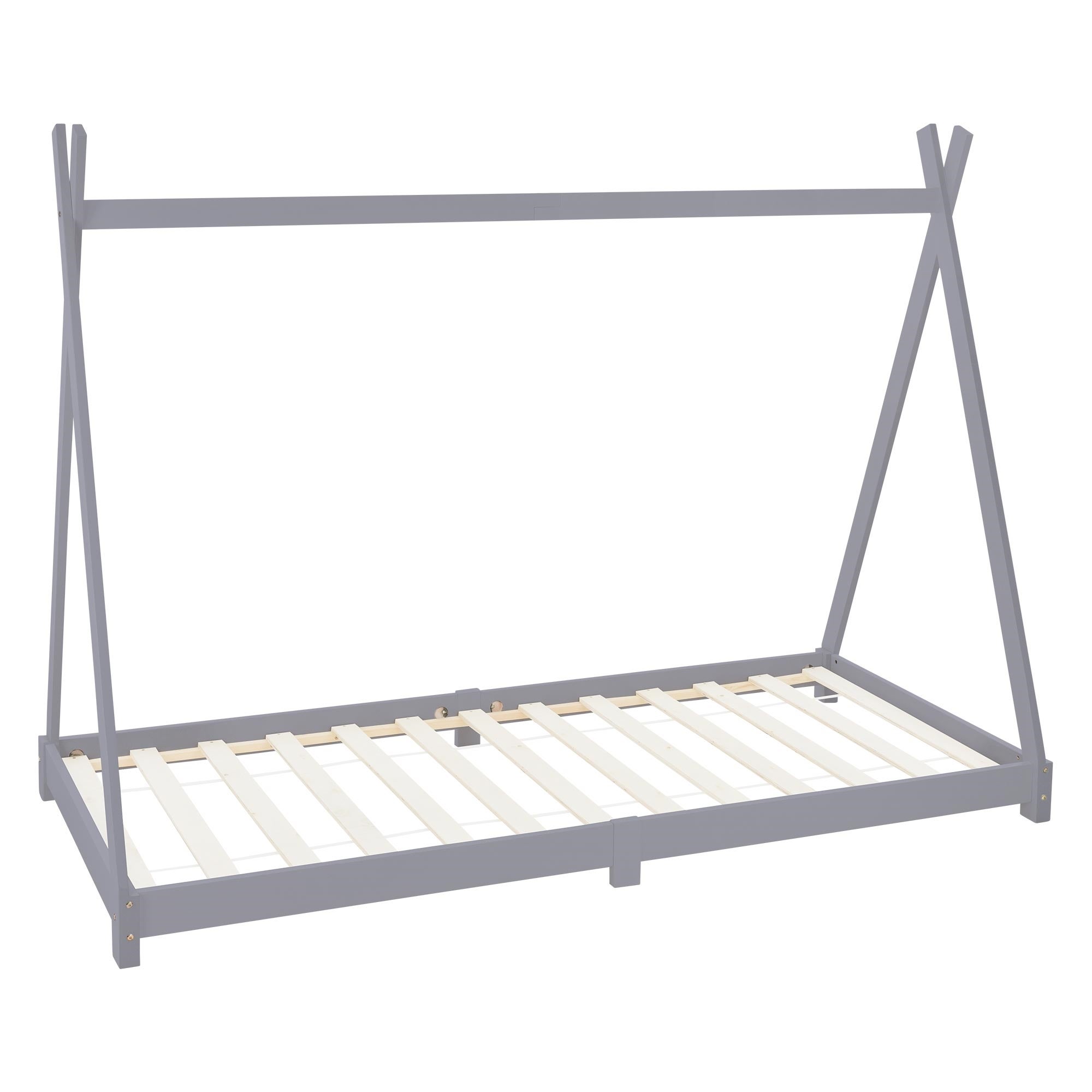 Lettino per bambini tenda indiana in legno grigio chiaro rete a doghe 200x90  cm