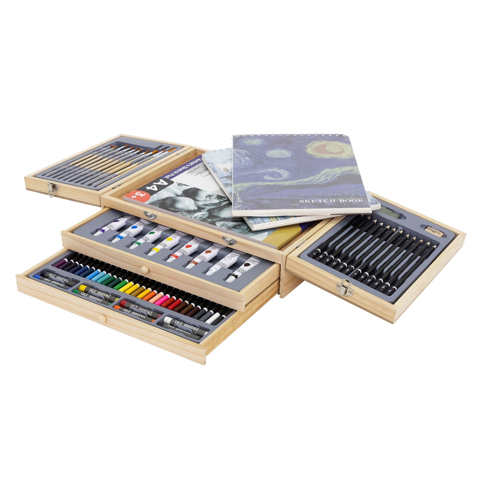 Kit de peinture 220 pièces mallette de dessin en bois crayons