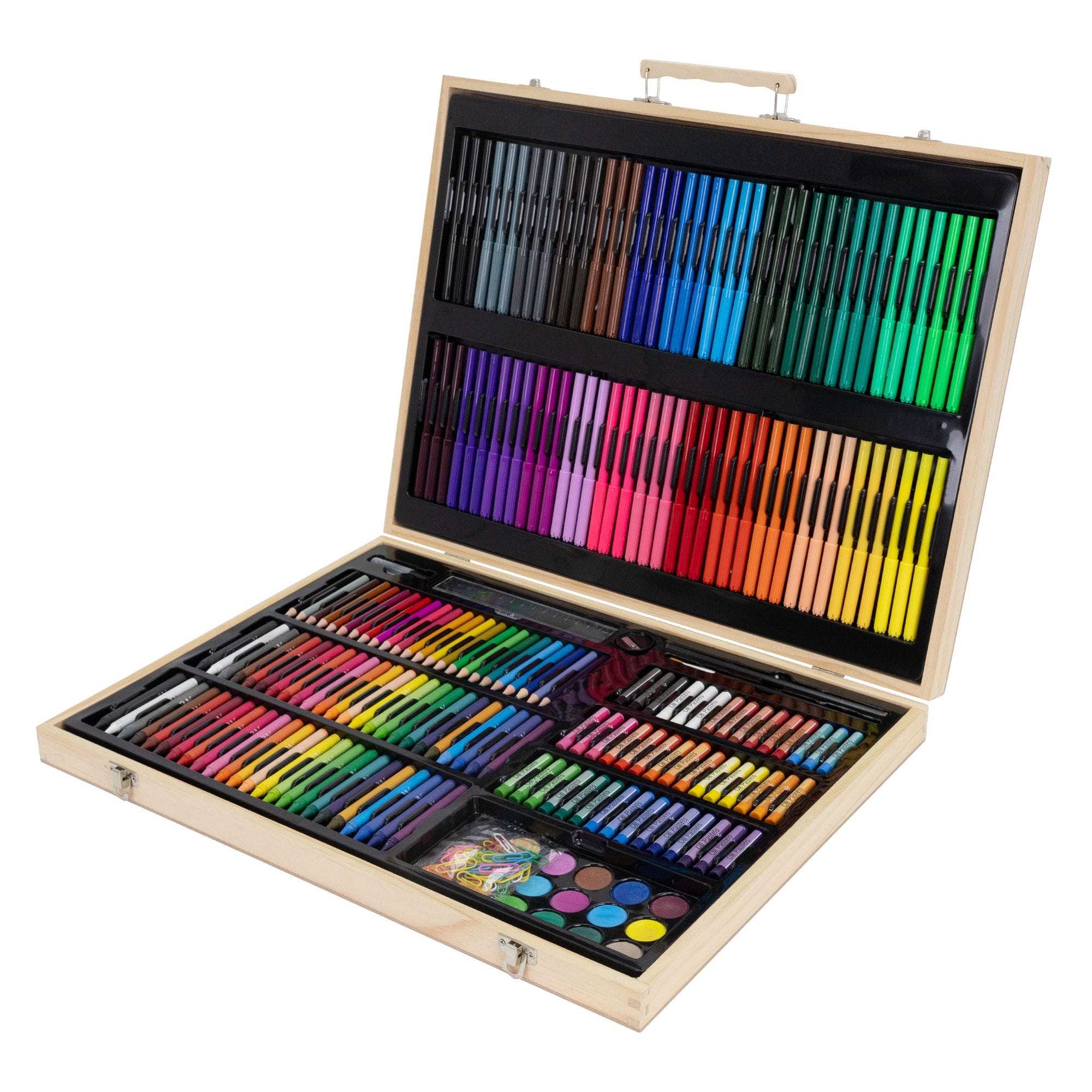 MALETTE PEINTURE EN bois 141 pcs crayons de couleur pastels gras bloc de  dessin EUR 43,99 - PicClick FR