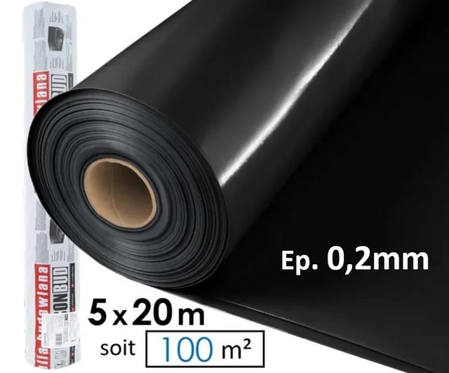 Polyane - Film plastique d'étanchéité sous-dalle en polyéthylène noir Type 300, 5x20m, Ep 0,2