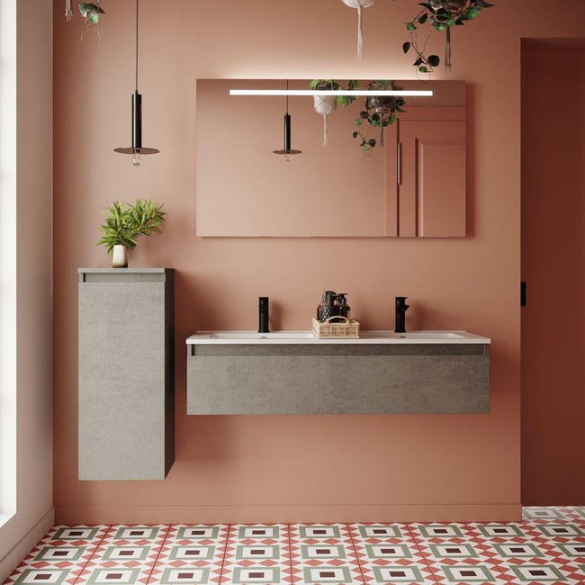 Meuble de salle de bain suspendu double vasque intégrée 120cm 1 tiroir ...