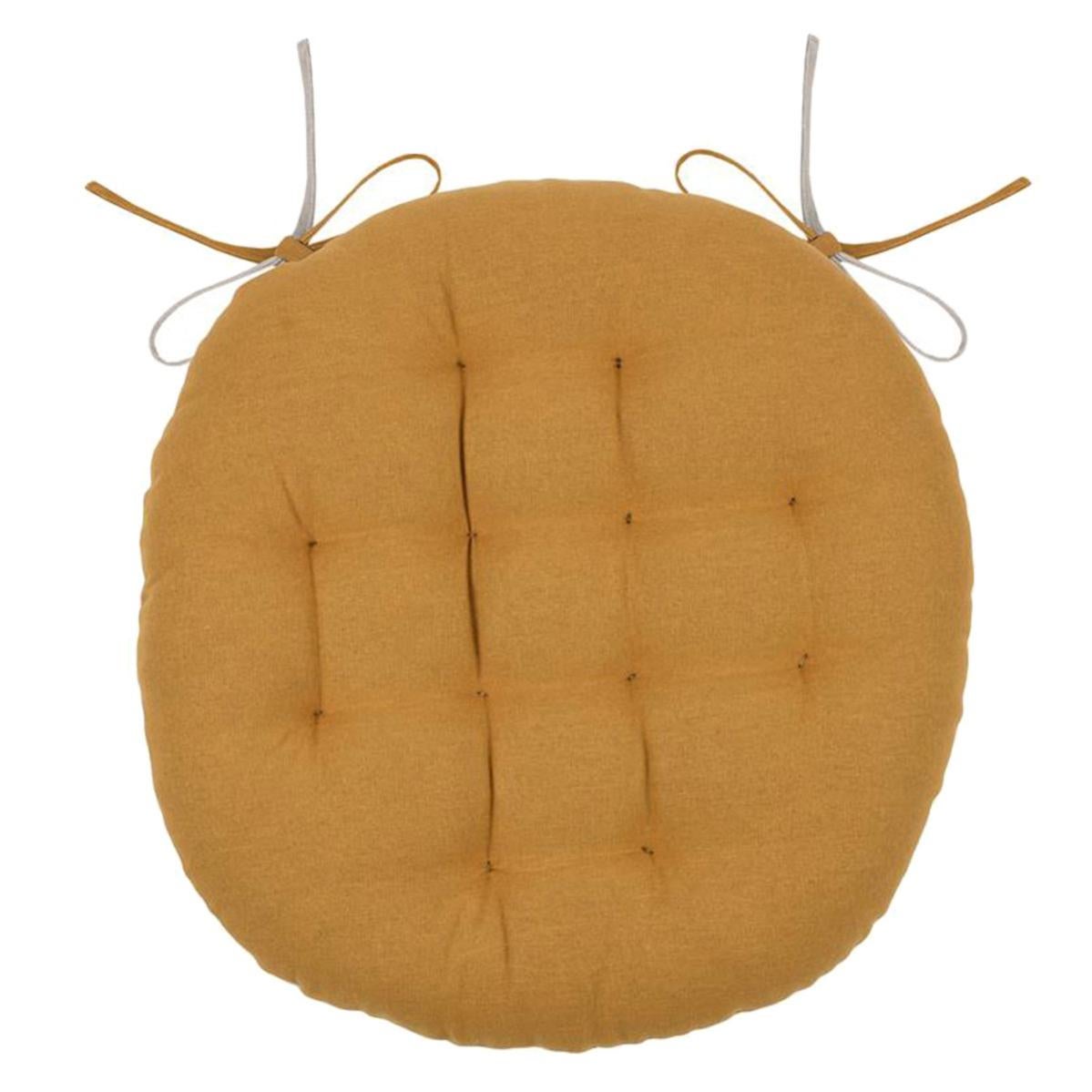 Coussin De Chaise Ronde Avec Sangles Amovibles Double Antidérapant - 40x40cm Gris Blanc - Intérieur Extérieur Jardin Bureau