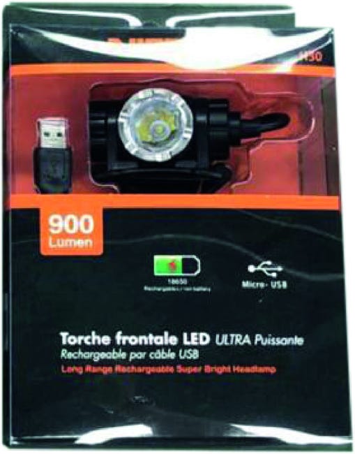TOPCAR - Lampe frontale ultra puissante aluminium 900lm - rechargeable -  nicron - 02195