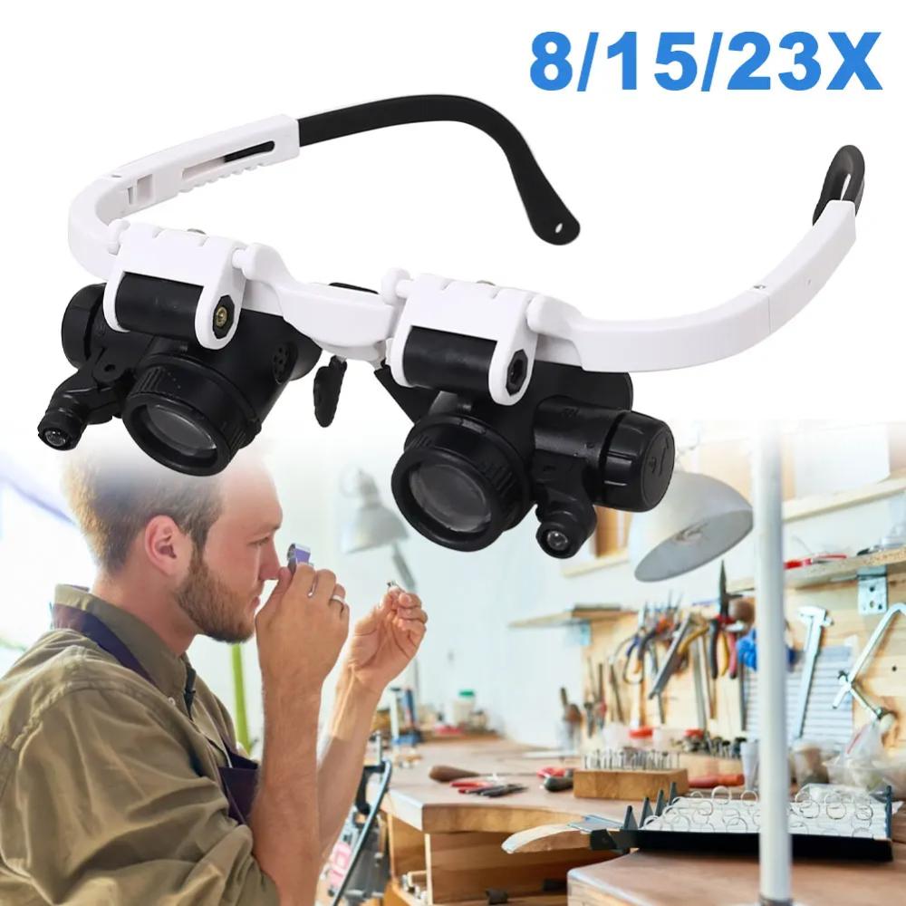 Pasuihcay Loupe double œil 8 x 15 x 23 x pour réparation de bijoutier et montre avec lumière LED Pasuihcay Loupe double œil 8 x 15 x 23 x pour réparation de bijoutier et montre avec lumière LED