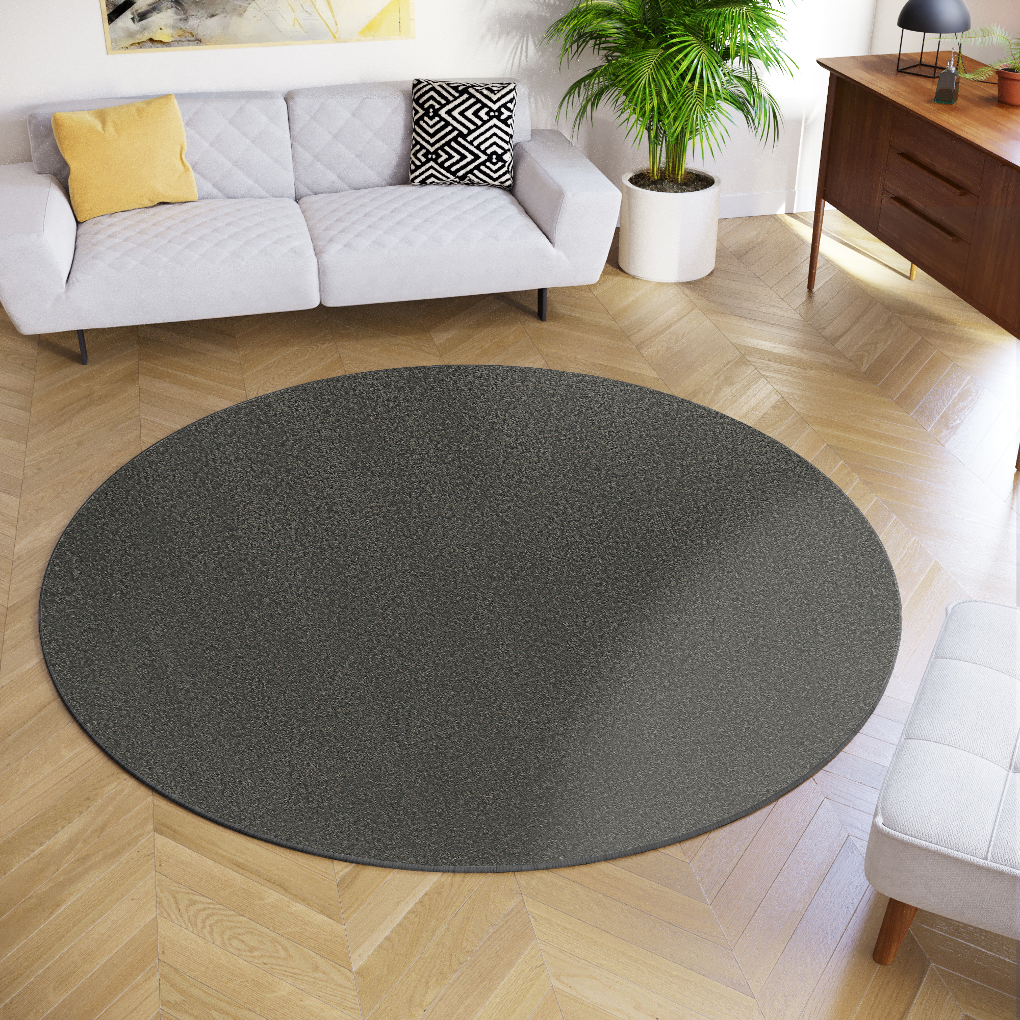 Tapiso mono redondo alfombra de salón pelo corto interior exterior moderno gris oscuro uni oeko-tex 240 x 240 cm
