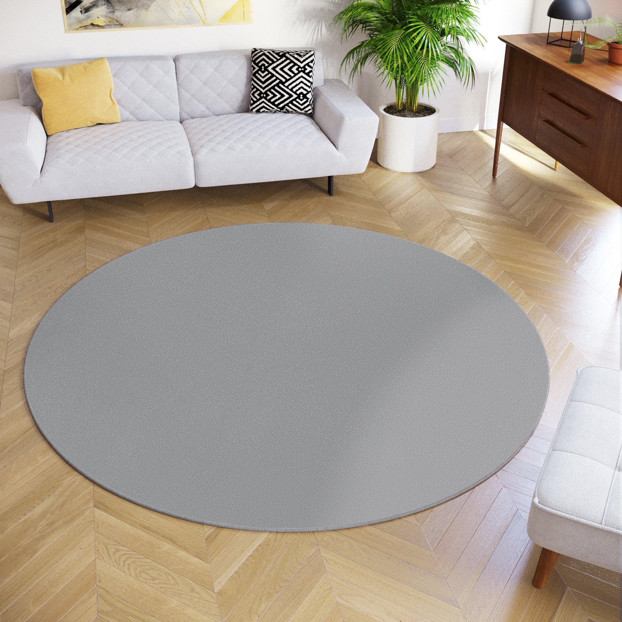 Tapiso mono redondo alfombra de salón pelo corto interior exterior moderno gris uni oeko-tex 200 x 200 cm