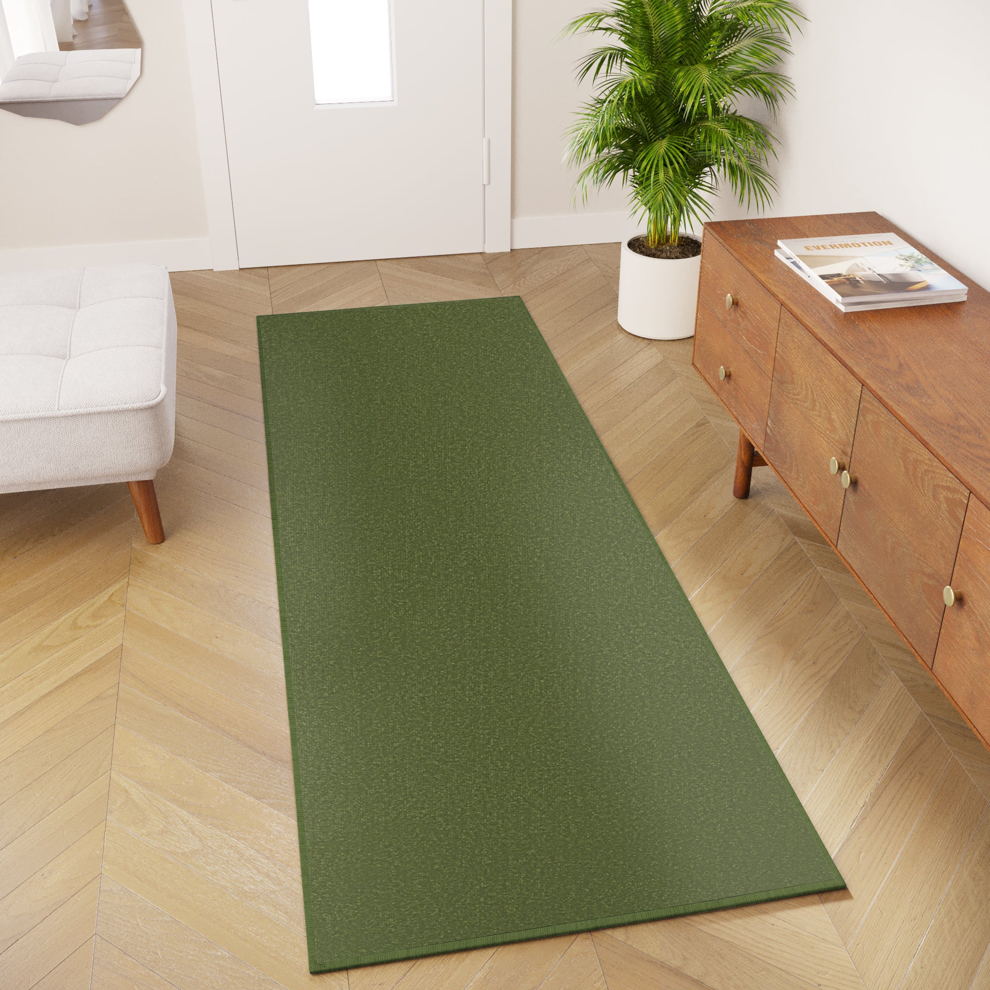 Tapiso mono alfombra de pasillo corredor entrada de pelo bajo moderna verde uni interior exterior oeko-tex 100 x 200 cm