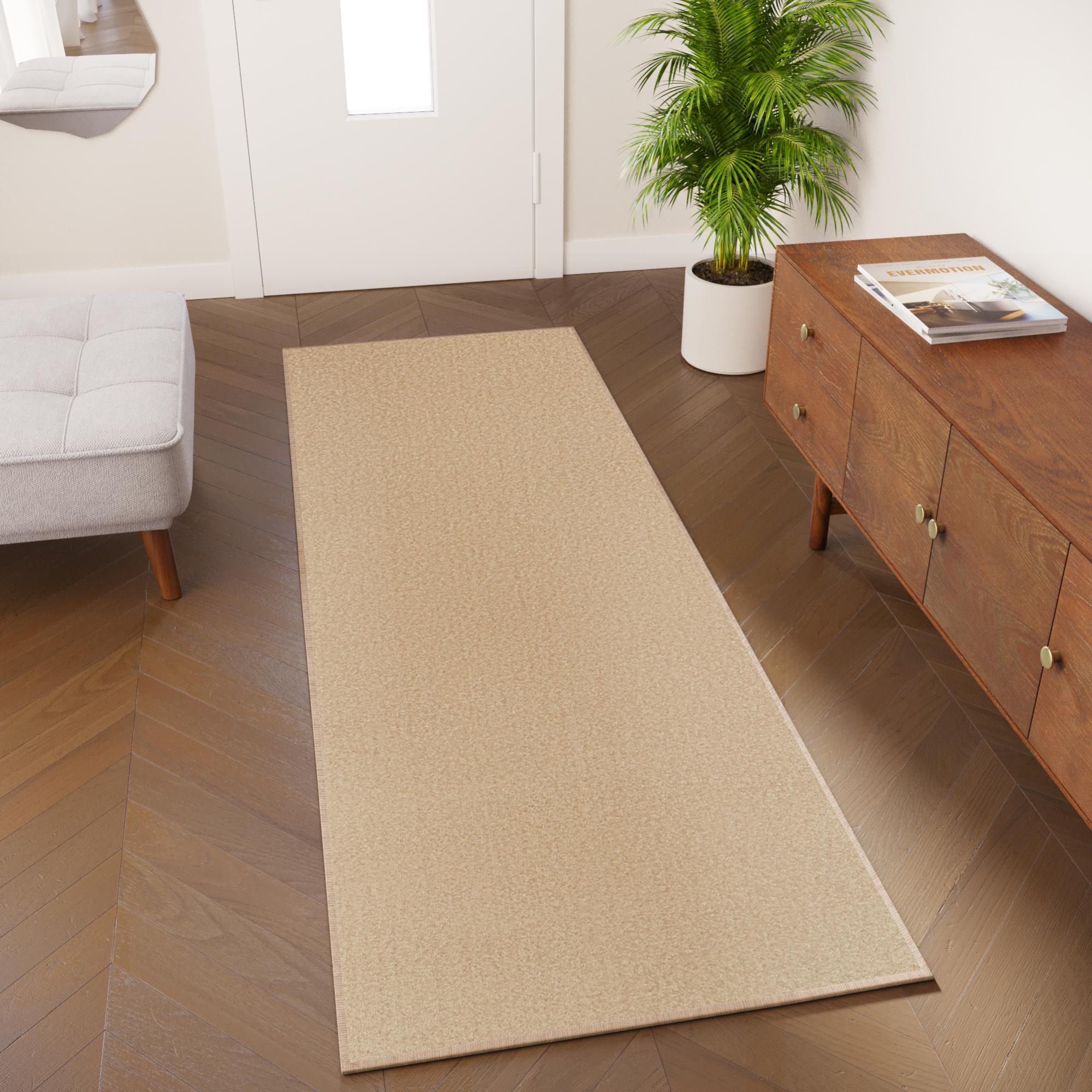 Tapiso mono alfombra de pasillo corredor entrada de pelo bajo moderna beige uni interior exterior oeko-tex 90 x 700 cm