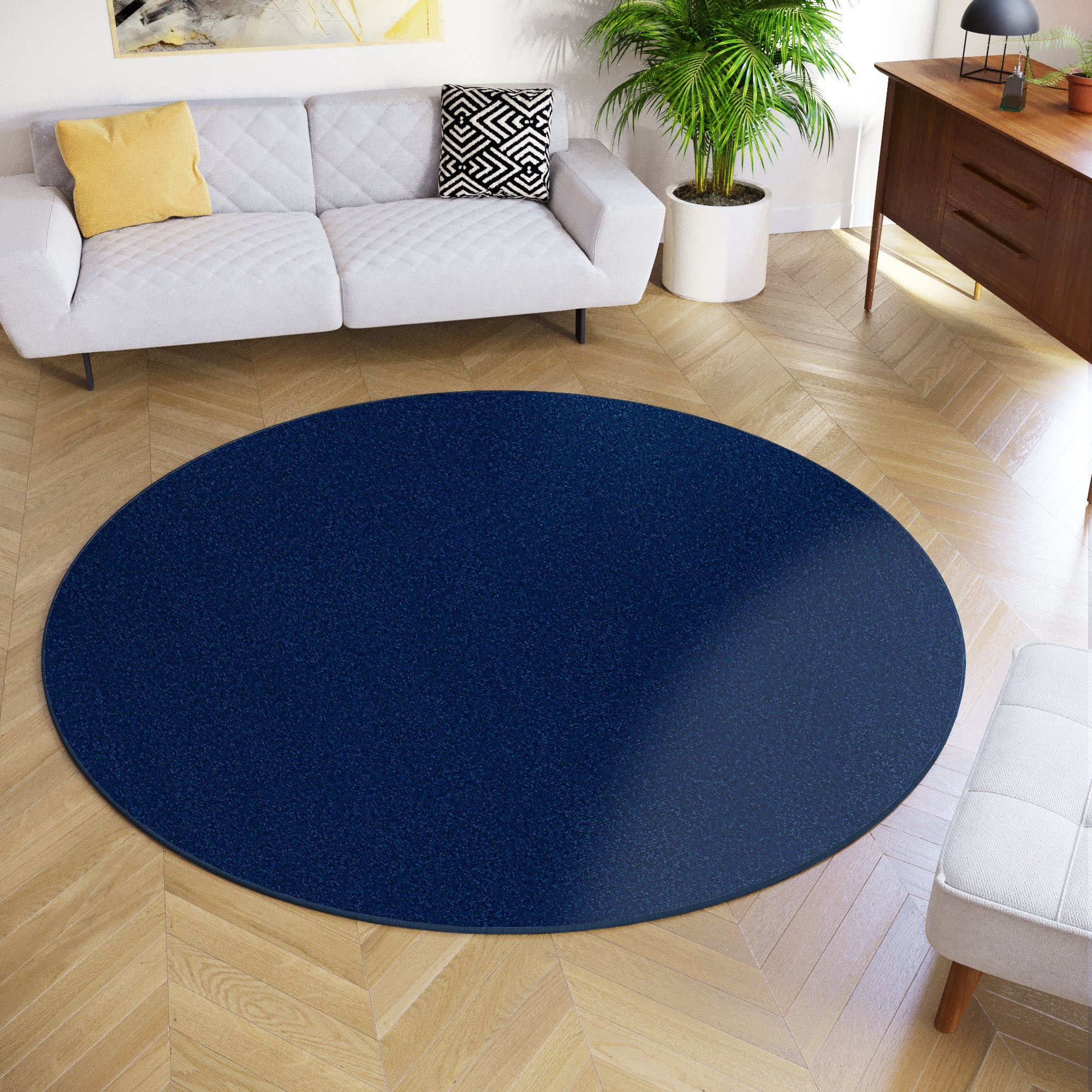 TAPISO Mono Rotondo Tappeto del Soggiorno Capelli Corti Interiore Esteriore  Moderno Blu Marino Uni OEKO-TEX 160 x 160 cm