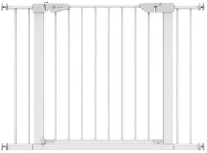 Barrière de sécurité longueur réglable porte double verrouillage sans  perçage acier plastique blanc