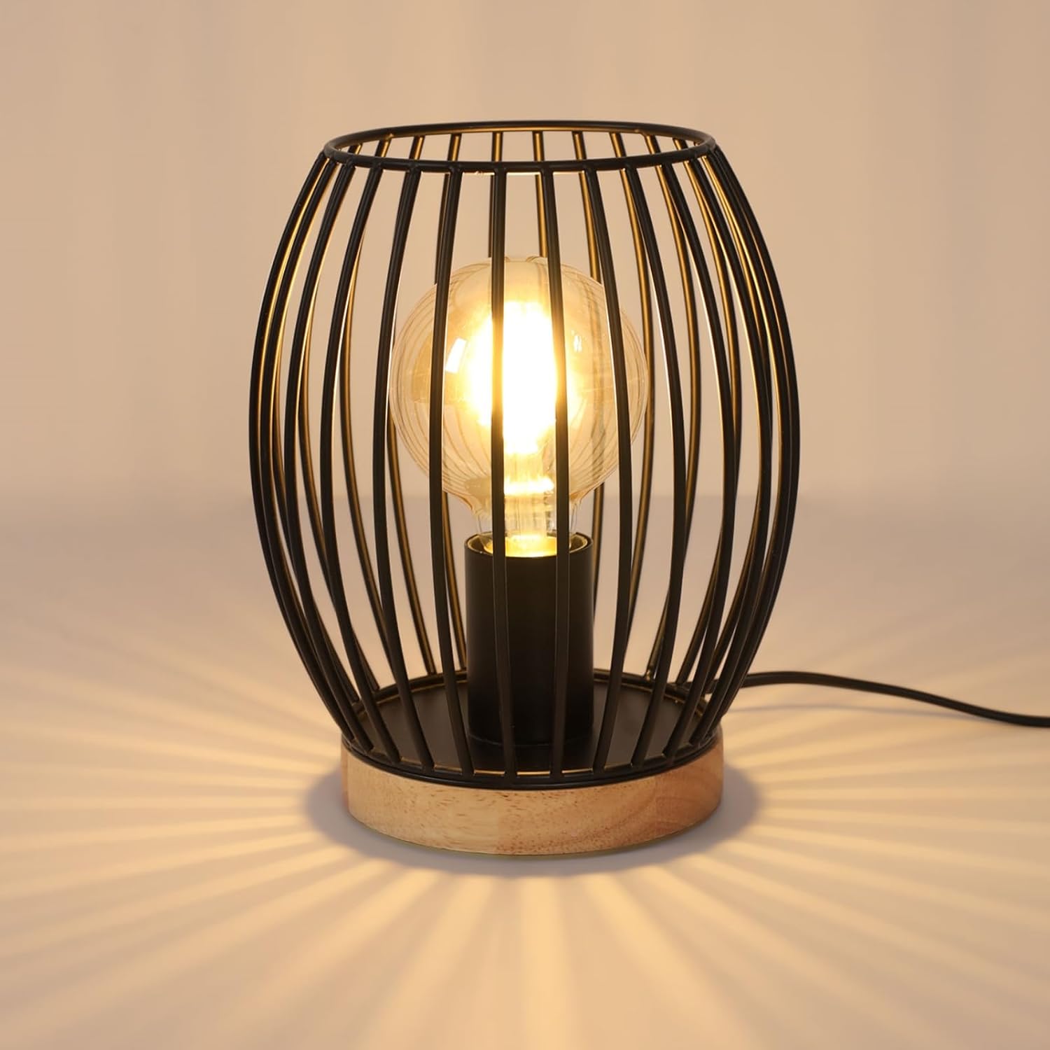 Lampe de Table Metal Noir E27 Cage, 21cm de Haut Lampe de Bureau, Lampe de  Chevet Intérieur Design Décorative avec Interrupteur à Boutons pour Fête-Ca