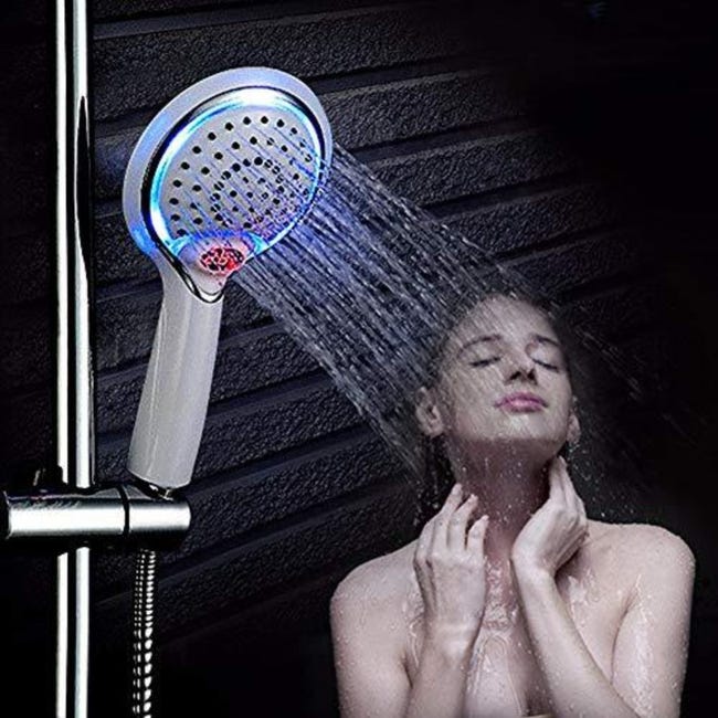 LEDGLE Soffione doccia a LED con tubo, doccetta con 3 colori per controllo  della temperatura, cambio colore, risparmio d'acqua, aumento della  pressione, universale, senza fori : : Fai da te