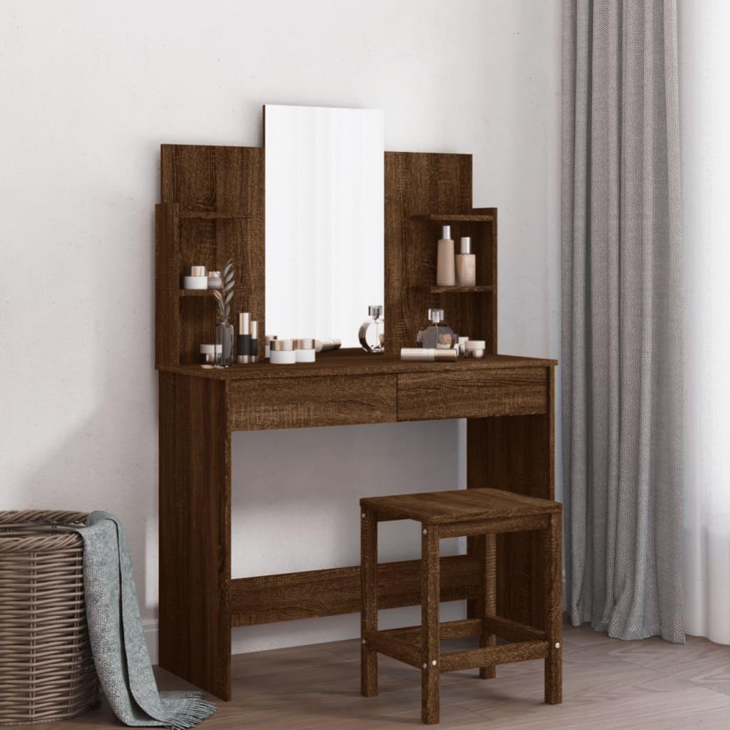 VidaXL Toeletta Con Specchio Rovere Sonoma 80x39x80 Cm - Tavolo Da Trucco Con Cassetti In Multistrato