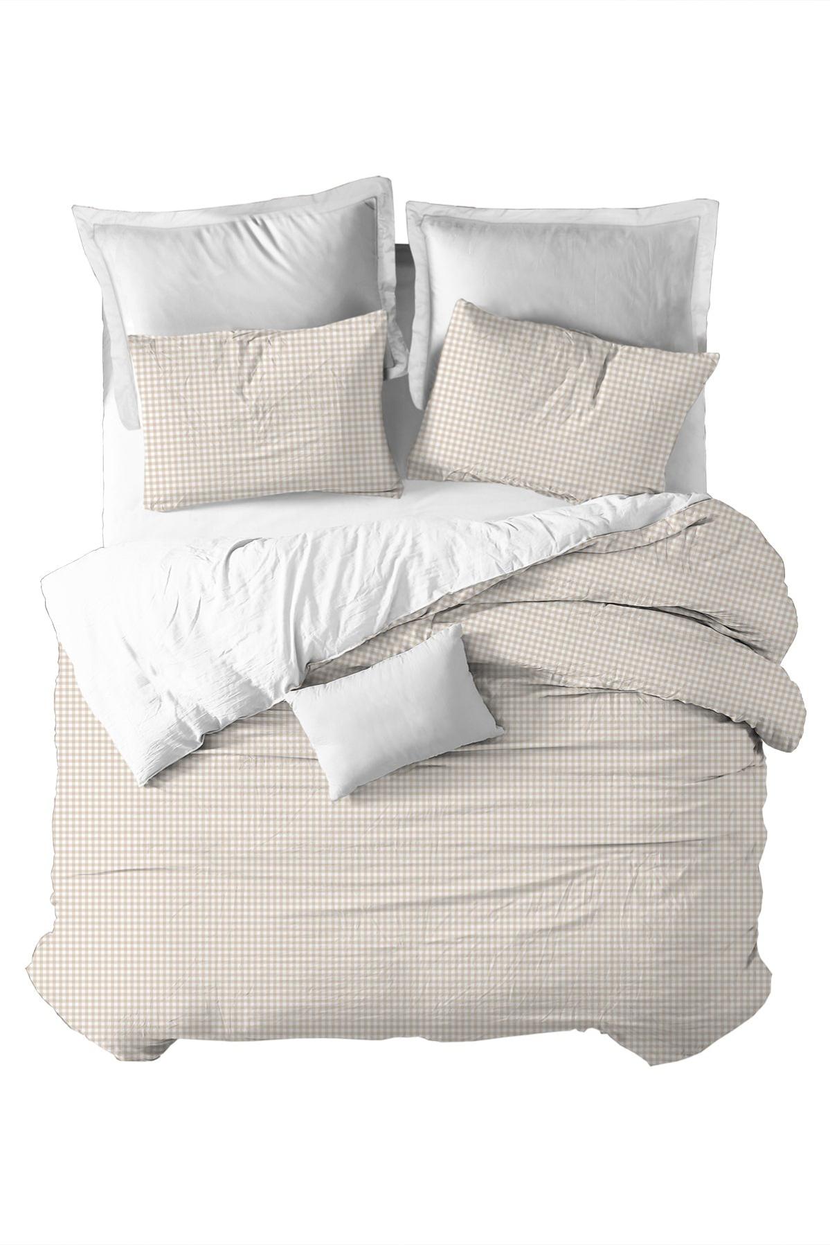 Housse de couette pc Vichy Beige Sokios 160x270 (Lit 90) | Leroy Merlin