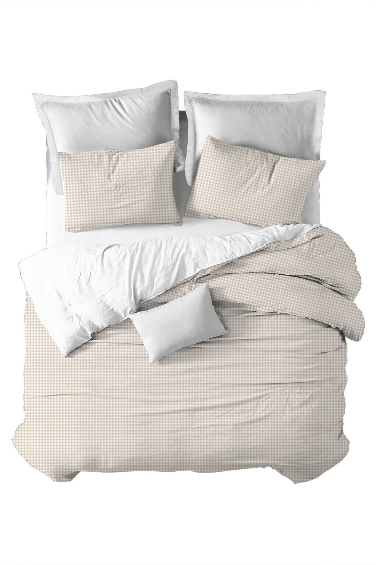 Housse de couette pc Vichy Beige Sokios 160x270 (Lit 90) | Leroy Merlin