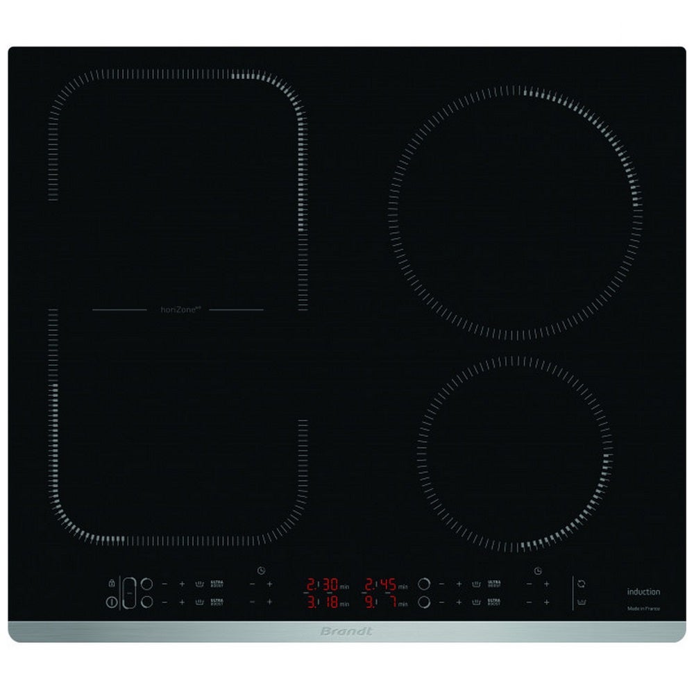brandt table de cuisson induction 60cm 4 feux 7200w noir bpi6425x