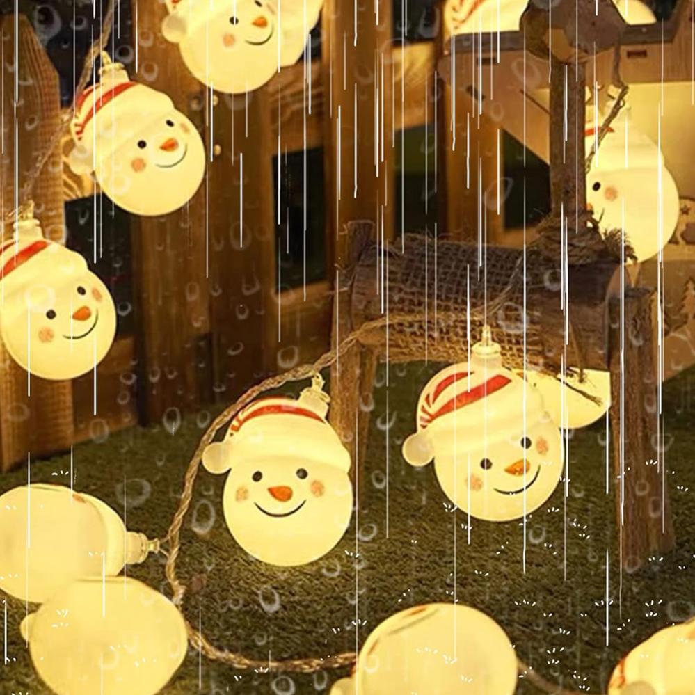 Luci natalizie a LED, 3M 20 LED Decorazione di teste di pupazzo di neve di Babbo Natale 2 modalità a batteria Luce decorativa della stringa di notte per la festa di Natale