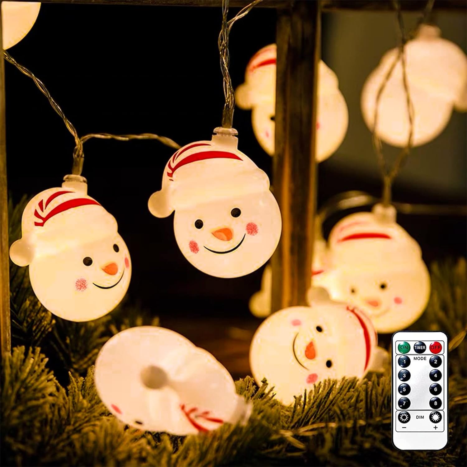 Guirlande à piles 3,9 m, 40 décorations Père Noël renne et bonhomme de  neige, led blanc chaud