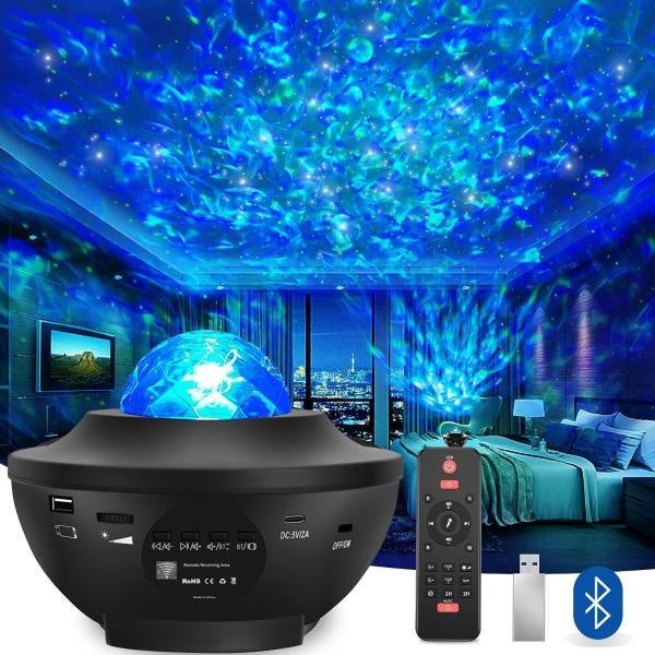 Projecteur d'étoiles - Projecteur de lumière galaxie pour chambre à coucher  avec LED nébuleuse océan vague haut-parleur Bluetooth décorations de Noël