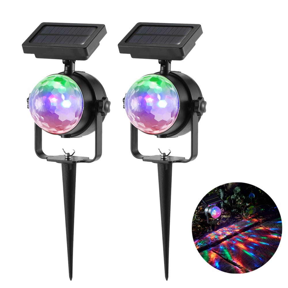 Lampe de Projection solaire RGB, boule magique rotative en cristal, lumière  de scène Disco, extérieur, pelouse, paysage, LED couleur, 2 paquets