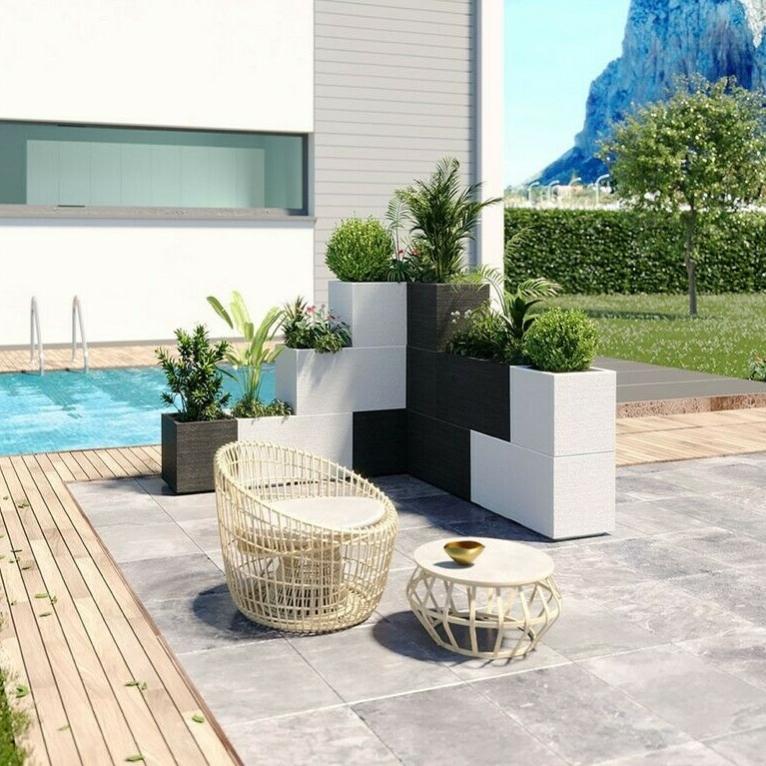 Vaso fioriera QUADRATO CUBO MATHERIA in plastica CON RUOTE 30CM VECA colore AVANA tortora - 3