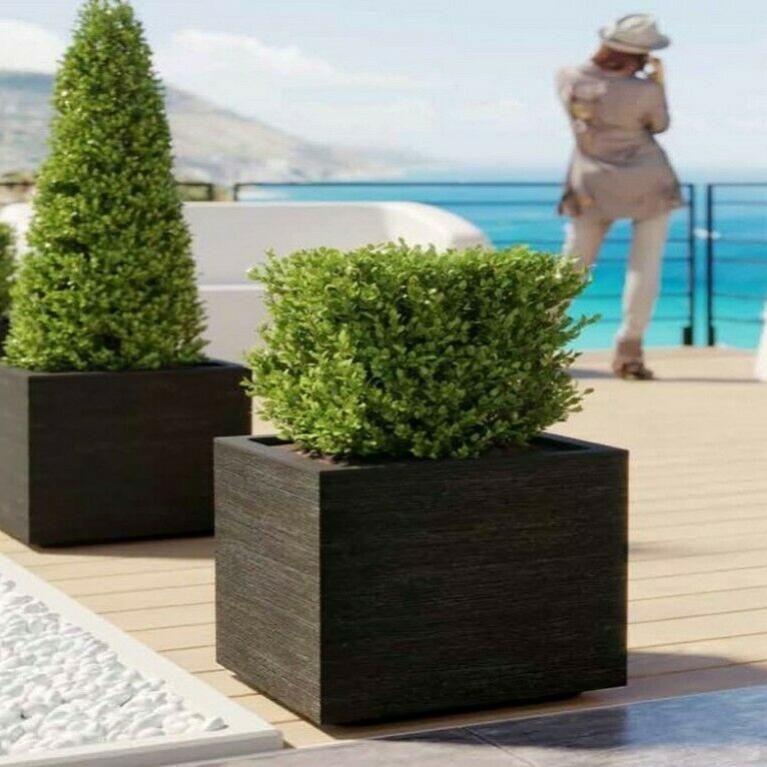 Vaso fioriera QUADRATO CUBO MATHERIA in plastica CON RUOTE 30CM VECA colore AVANA tortora - 2