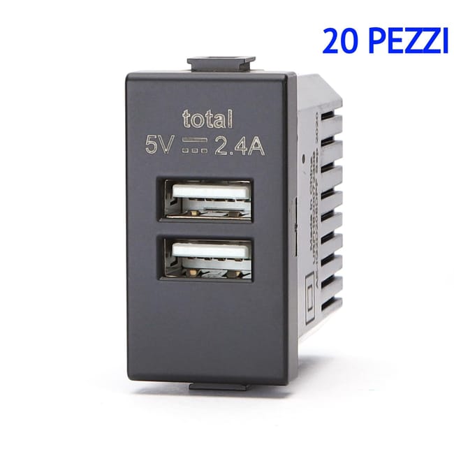 Fanton caricatore doppia presa USB AA 5V 2,4A compatibile Bticino Fanton caricatore doppia presa USB AA 5V 2,4A compatibile Bticino