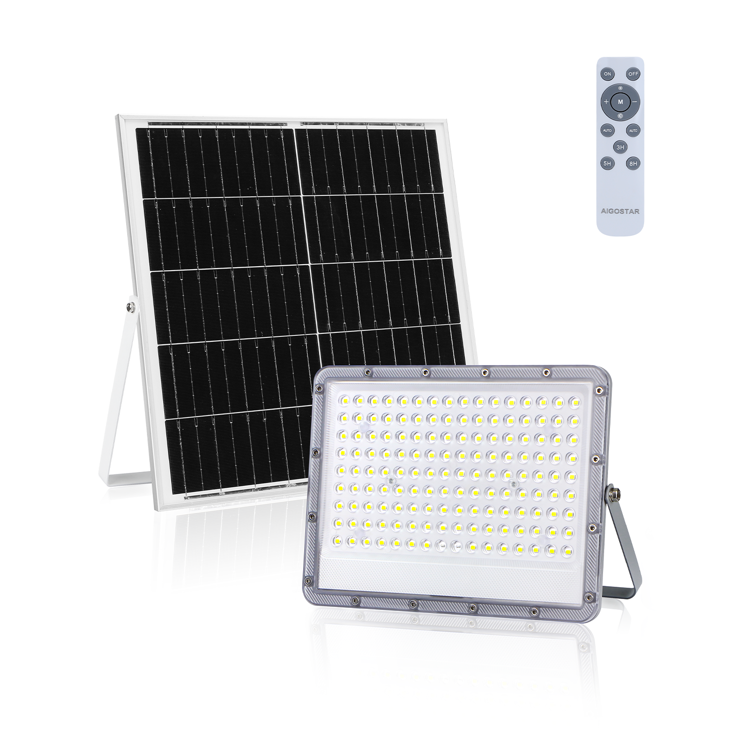 Aigostar - Faro led esterno con pannello solare,200W,luce bianca 6500k. Faretto led solare con telecomando.