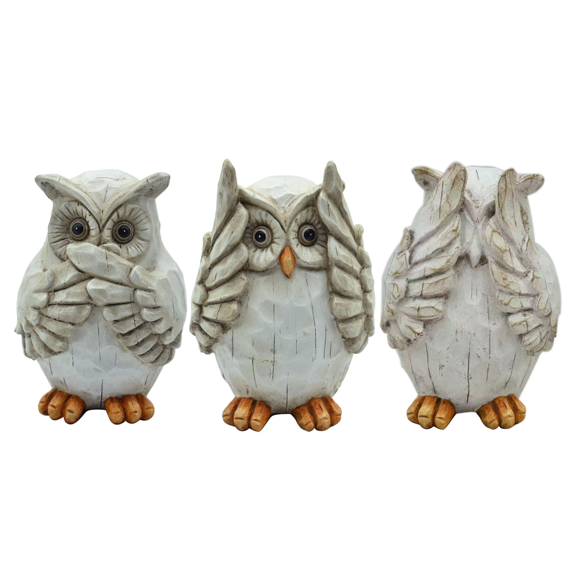 Origen home decor figura búho 3 unidades buhos | figura de búho beige - 14x11x19cm