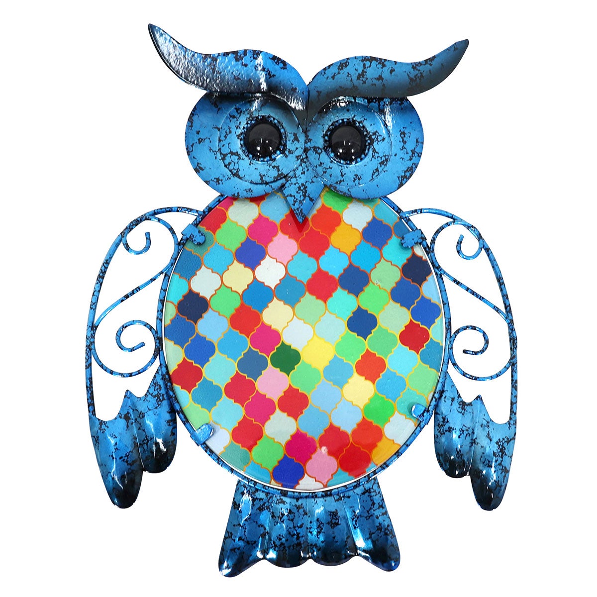 Signes grimalt by sigris - adorno pared búho azul de metal y cristal | figura de búho figuras de resina para jardin figura resina decoración cm