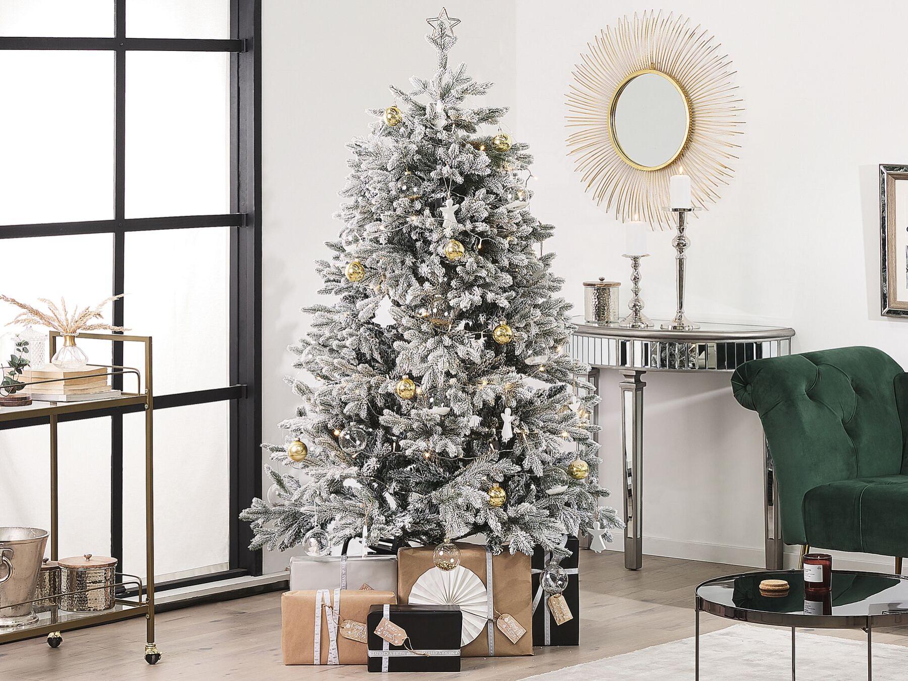 Albero di natale folto e luminoso effetto innevato realistico base in