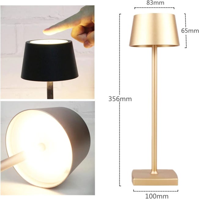 Lampe à Poser Sans Fil Rechargeable, Dimmable, IP54 étanche Lampe