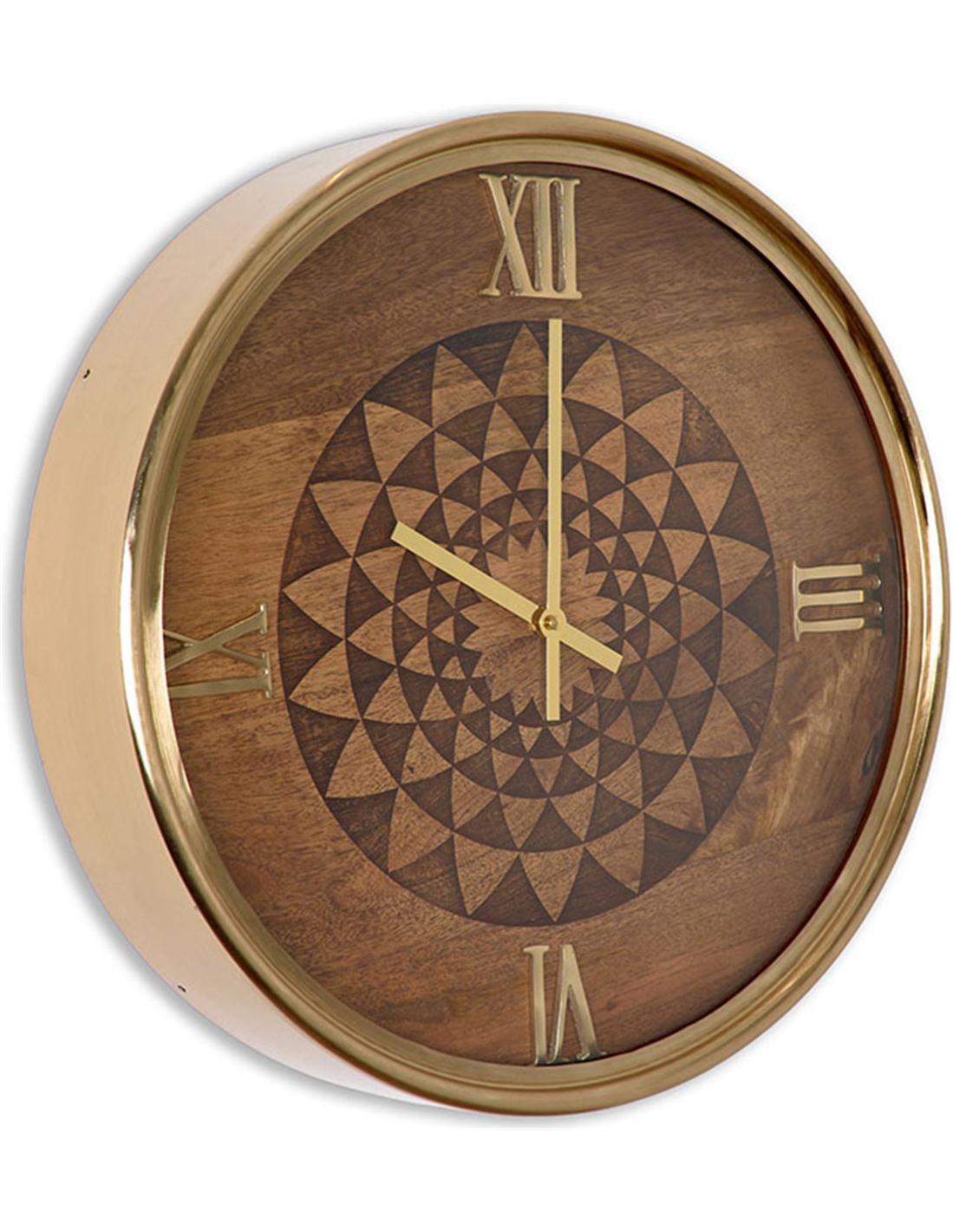 Reloj de pared redondo de 36cm con madera tallada y marco de laton justin