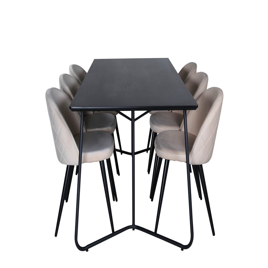 Ensemble table + 6 chaises - Anthracite, gris et naturel foncé - SERANI