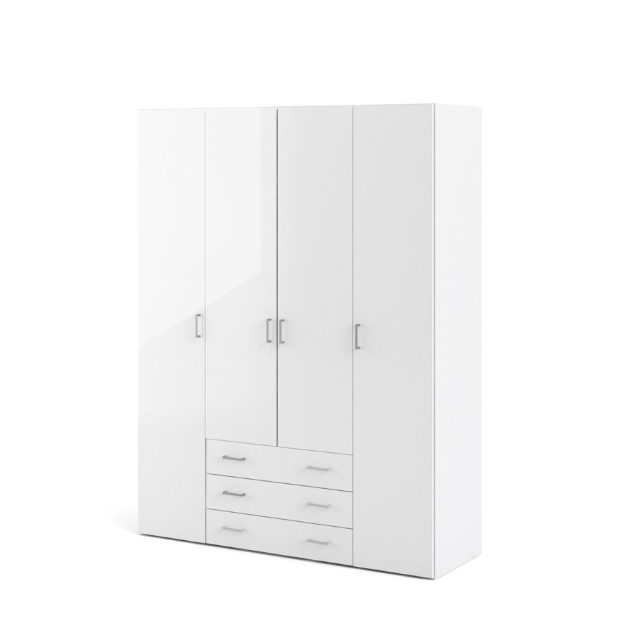 Spell Armoire 4 portes, 3 tiroirs, blanc, blanc brillant. Leroy Merlin