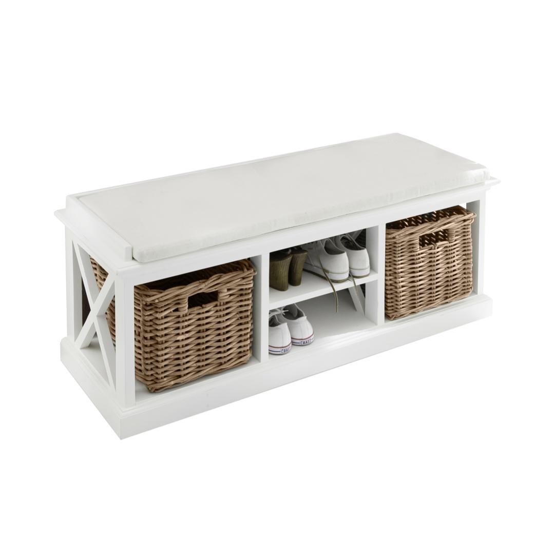 Halifax Banquette, 2 paniers et espaces de rangement, blanc. Leroy Merlin