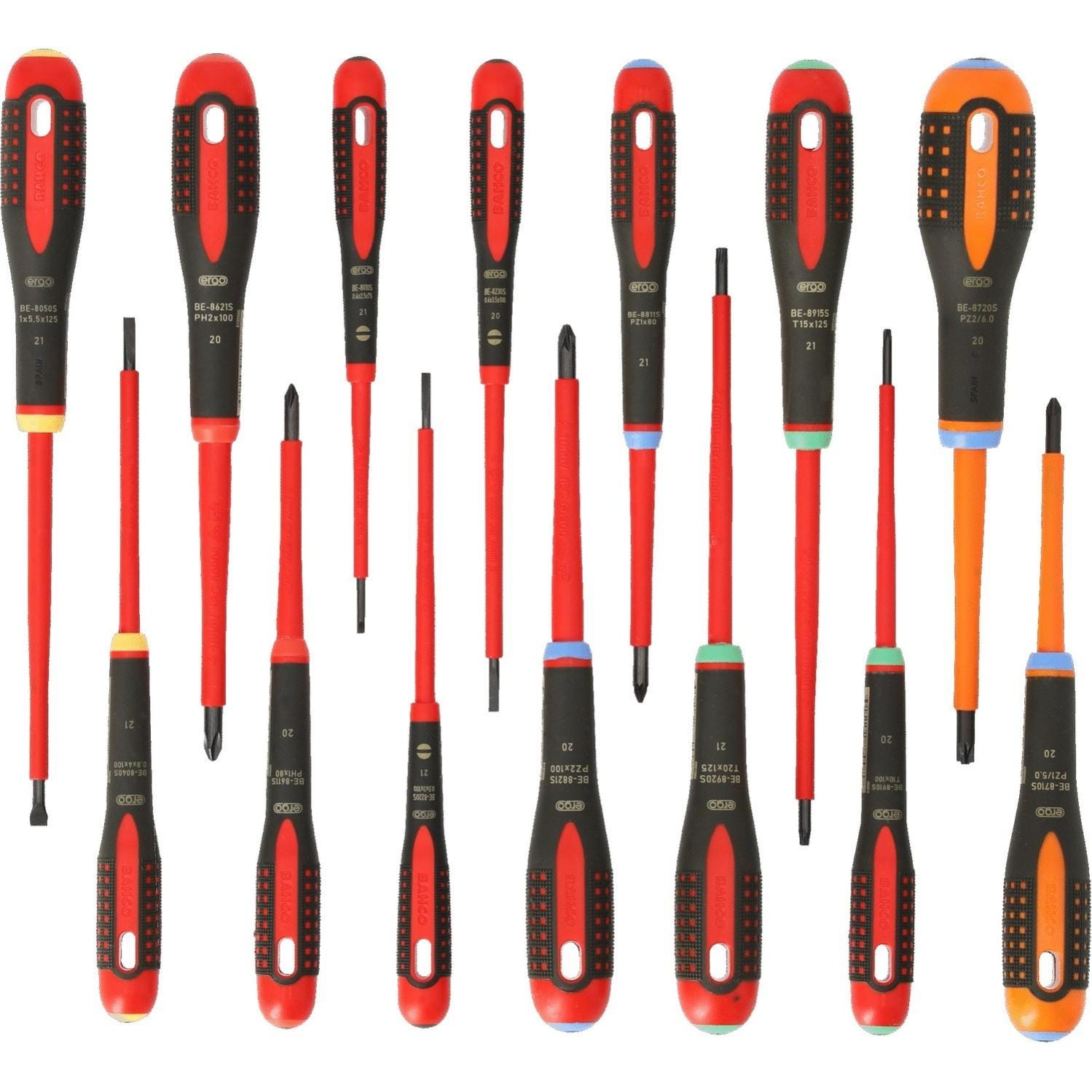 Jeu de 14 tournevis isolés plat, Phillips, Pozidriv, TORX® et Combi PZ ...