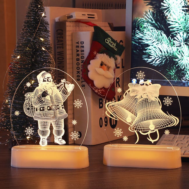 Veilleuse 3D en Bois Veilleuse LED de Noël，Cadeaux de Noël, Lampe