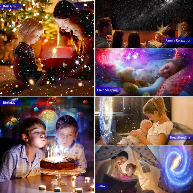 Proyector de estrellas, proyector de galaxia planetario para decoración de  dormitorio, luz nocturna de cielo estrellado con 12 discos Galaxy
