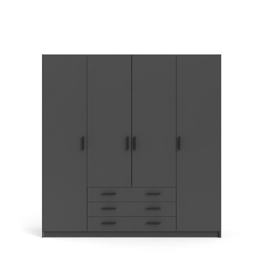 Spell Armoire B183 cm 4 portes et 3 tiroirs, gris mat. Leroy Merlin