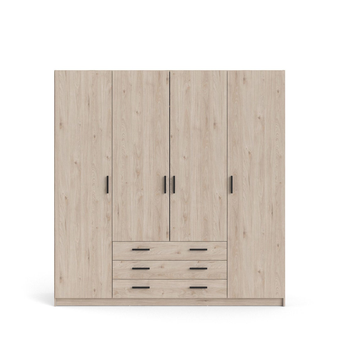 Spell Armoire B183 cm 4 portes et 3 tiroirs, teinte Hickory. Leroy Merlin