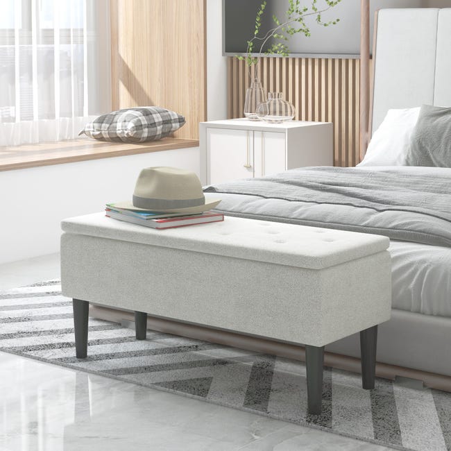 Banqueta dormitorio con baul tapizada gris estilo moderno
