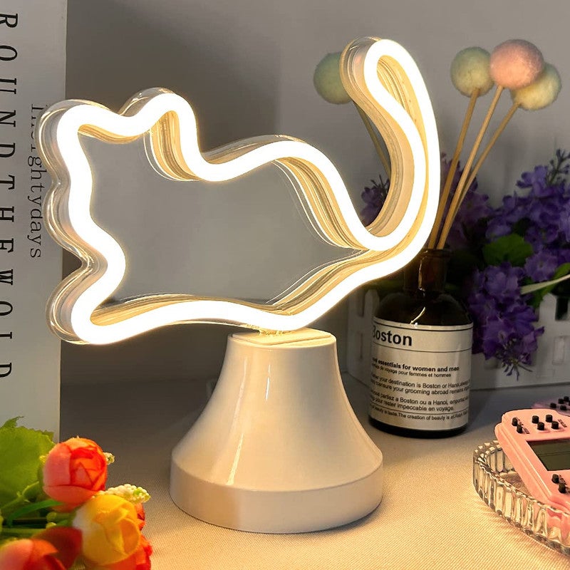 Chat Lampe de Table Néon LED, Pour la décoration de chambre à coucher,  Cadeau d'anniversaire Bureau décoration lumière comme cadeau de vacances