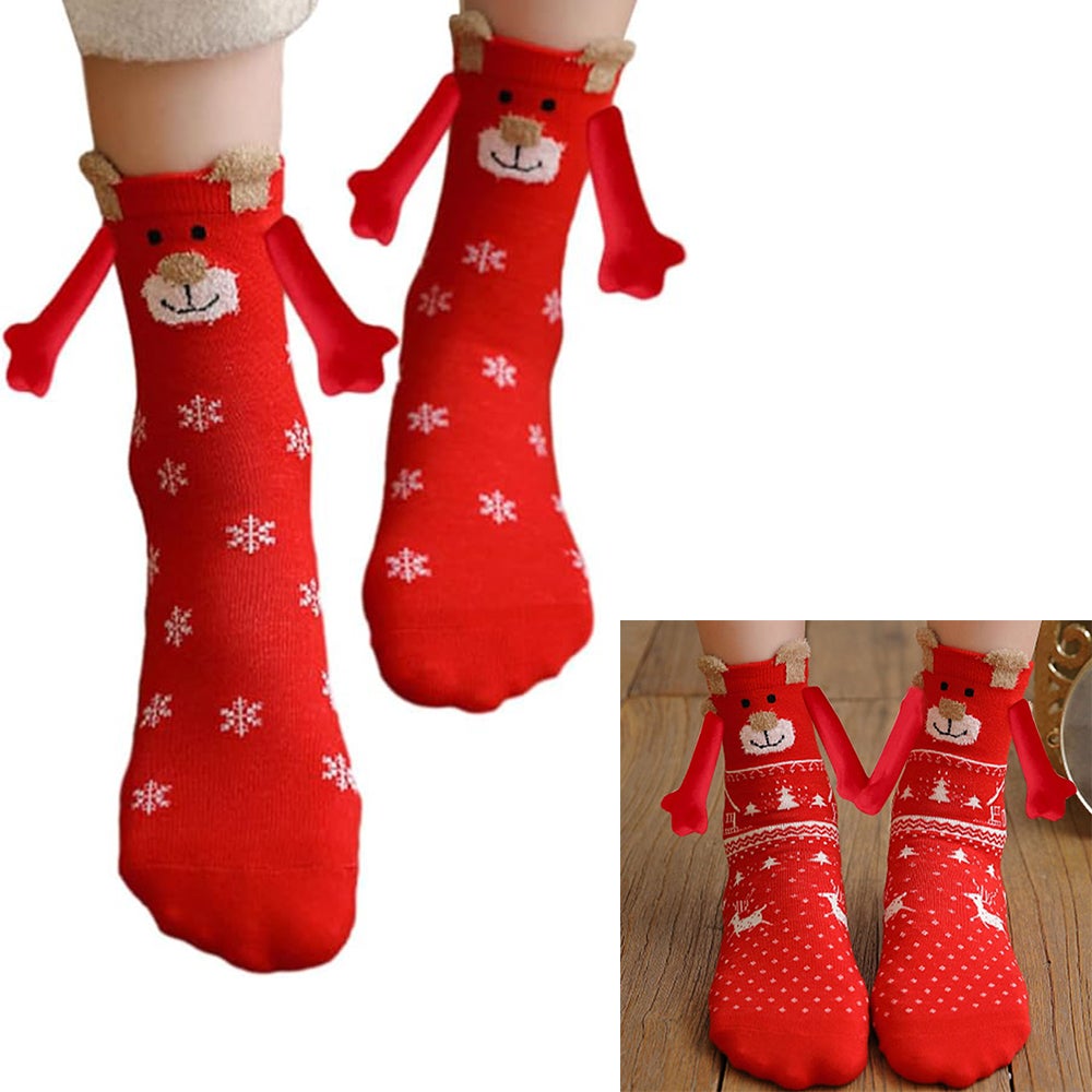 2 paires de chaussettes de maintien à main de noël, chaussettes amusantes  d'amitié de poupée 3D à succion magnétique, cadeaux pour femmes et hommes