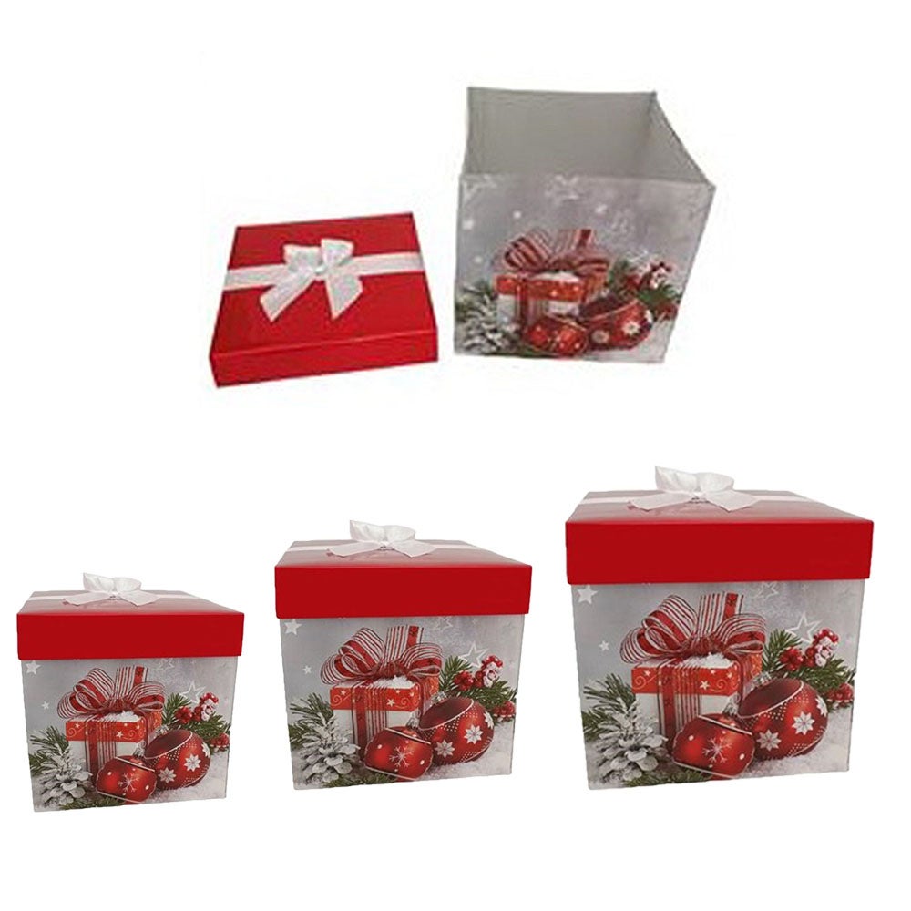 Set di Scatole Decorative Natale Pacco Regalo Rosso Cartone