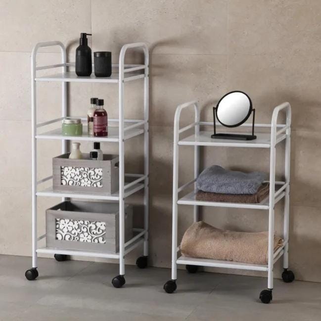 Carrello Multifunzione 4 Ripiani | Per Cucina, Bagno O Lavanderia | Con Ruote Girevoli | Bianco | Capacità 15 Kg Per Ripiano - Foto 11