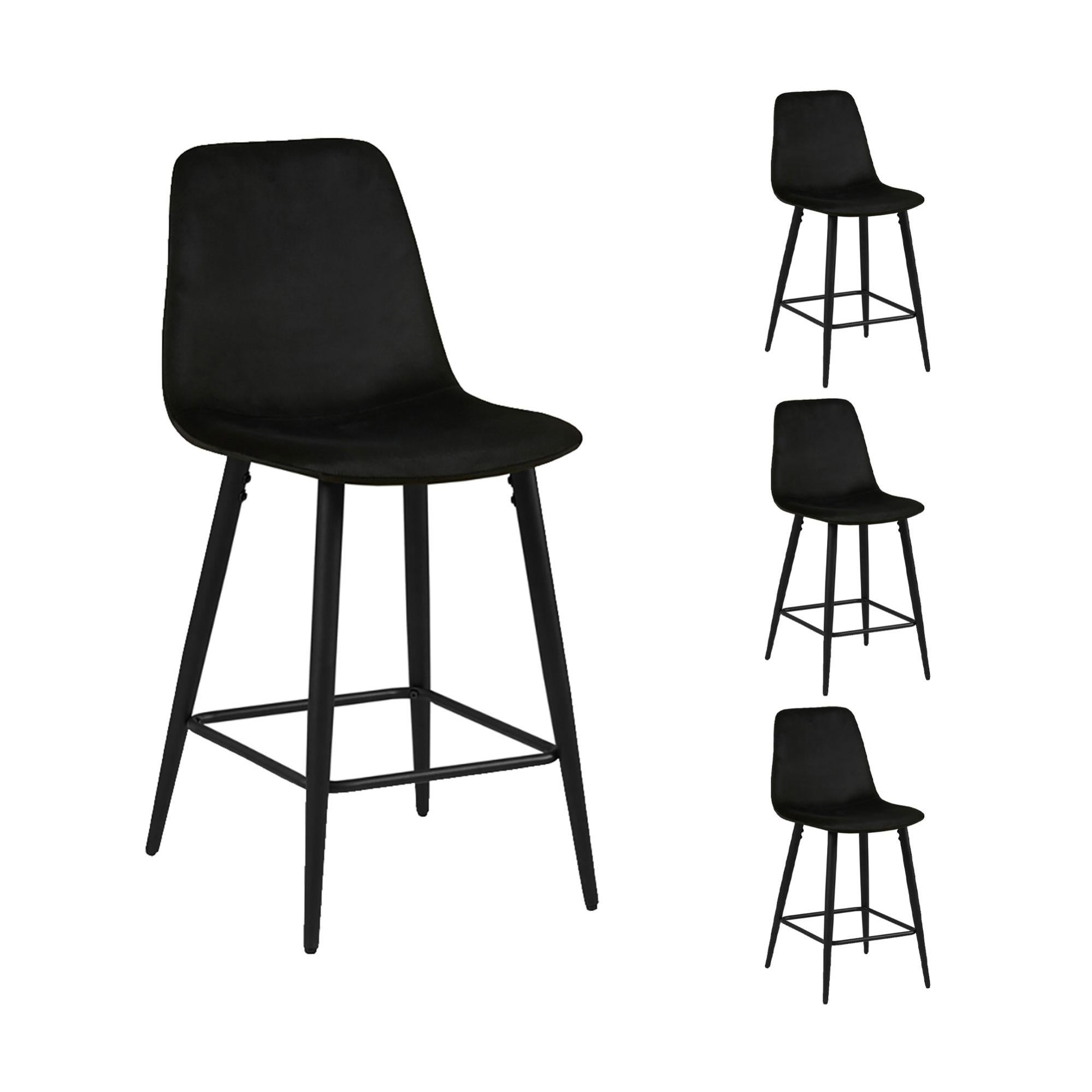Lot de 4 chaises de bar 42x51,5x98 cm en velours noir POKSI Leroy