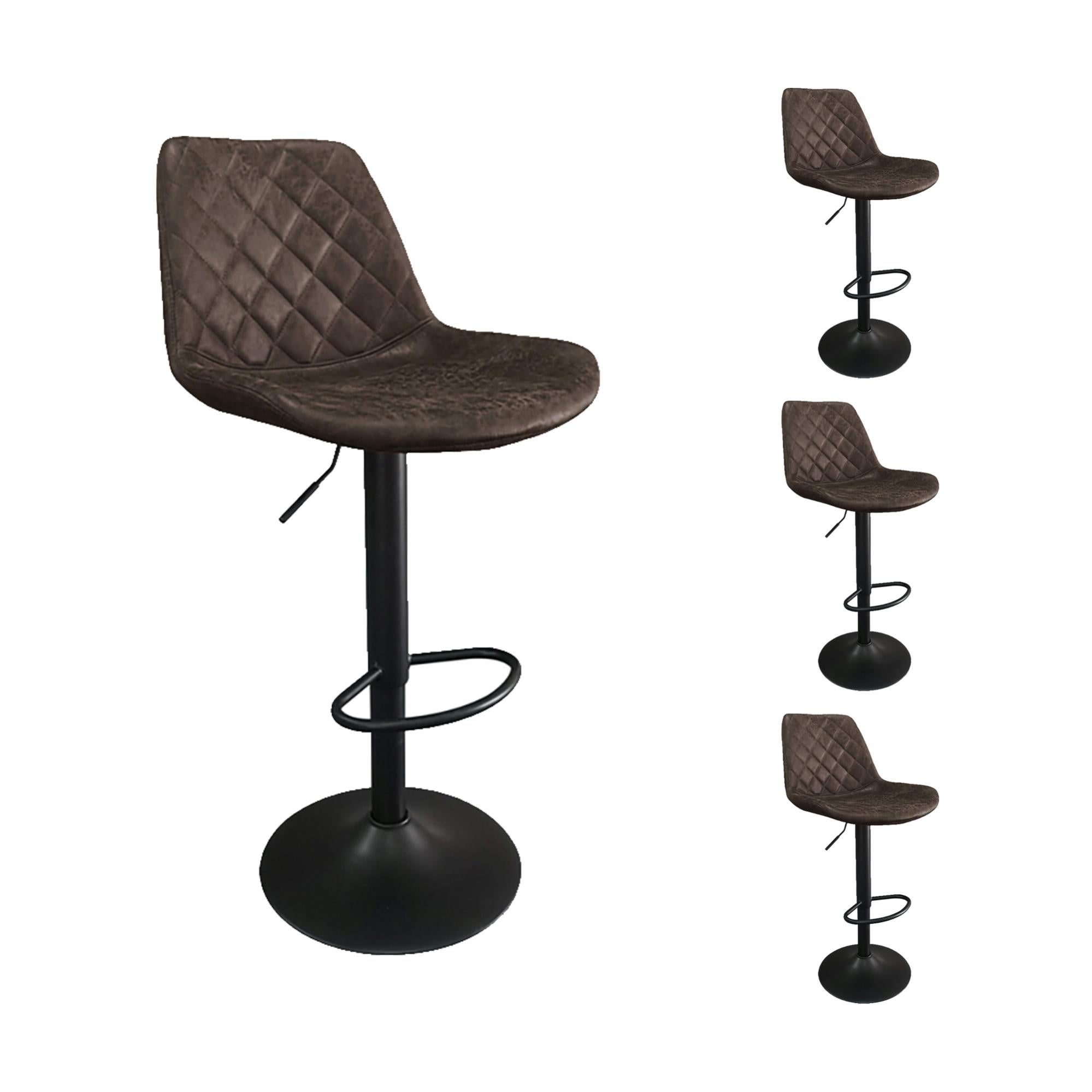 Lot de 4 chaises de bar vintage réglable 49x54x89 cm marron foncé